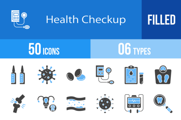 50 Health Checkup Filled Blue Black Icon in Embroidery