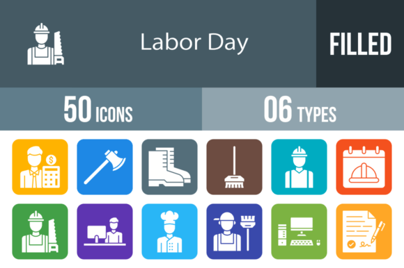 50 Labor Day Filled Round Corner Icons