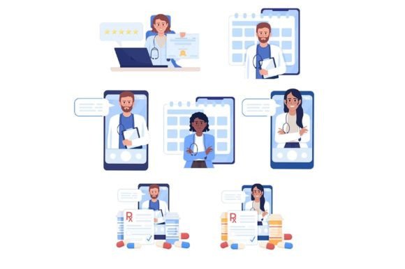 Doctor in Tablet Illustration Set for Embroidery Projects