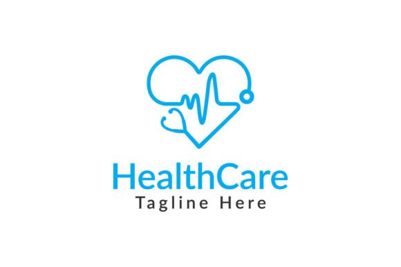 Stethoscope and Heart Health Care Logo